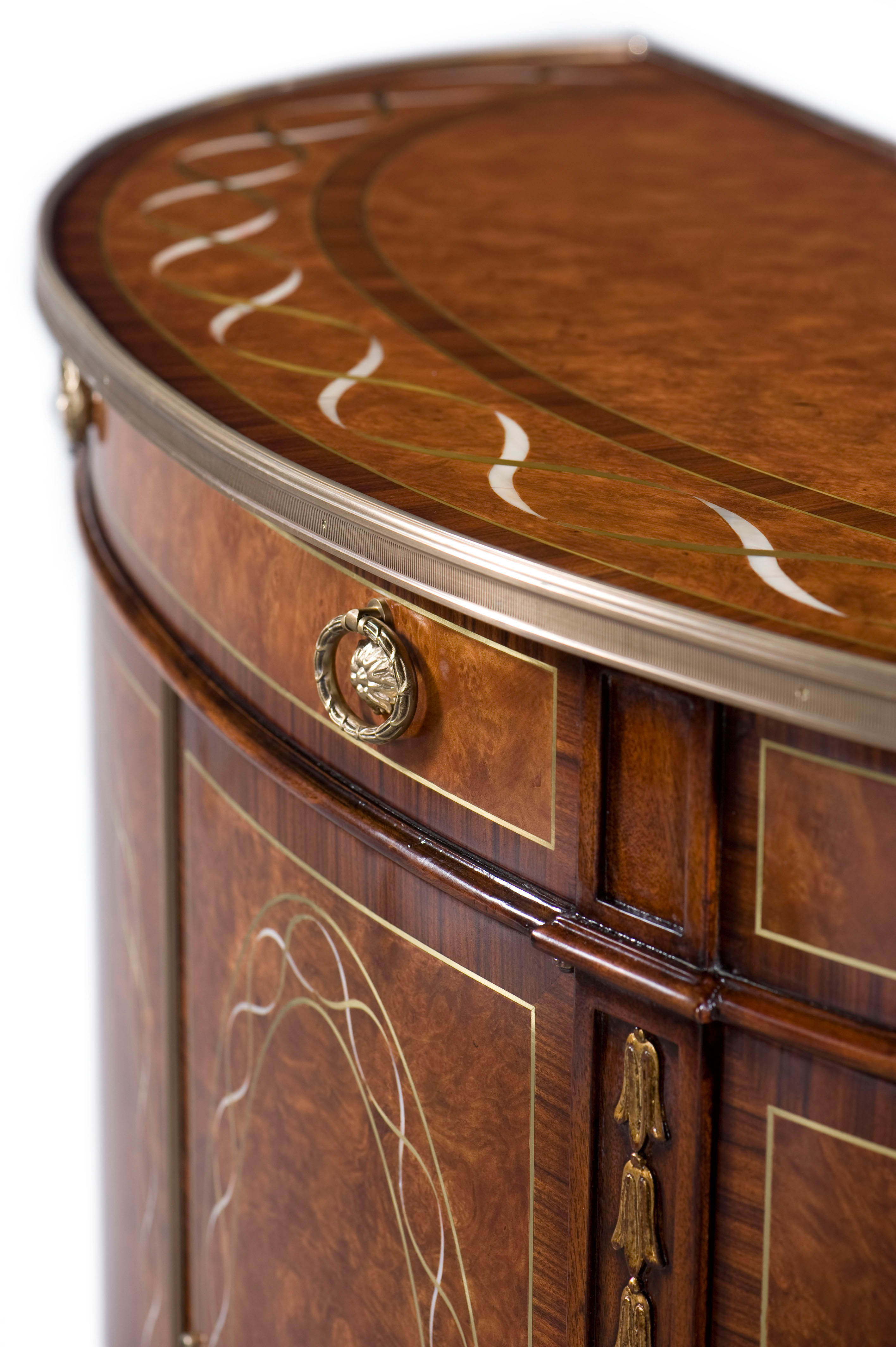 FINELY INLAID BOWFRONT SIDE CABINET
