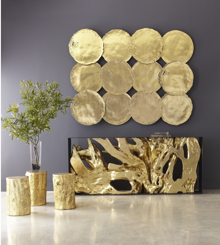 Cast Root Framed Large Gold Console Table