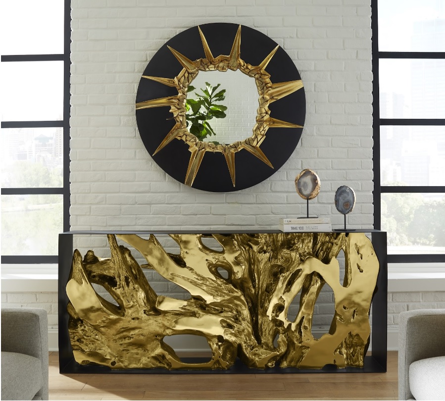 Cast Root Framed Large Gold Console Table
