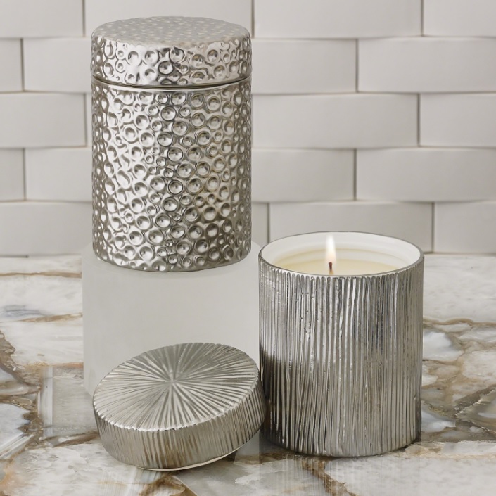 Ocean Jar Candle-Sandalwood Teak-Silver