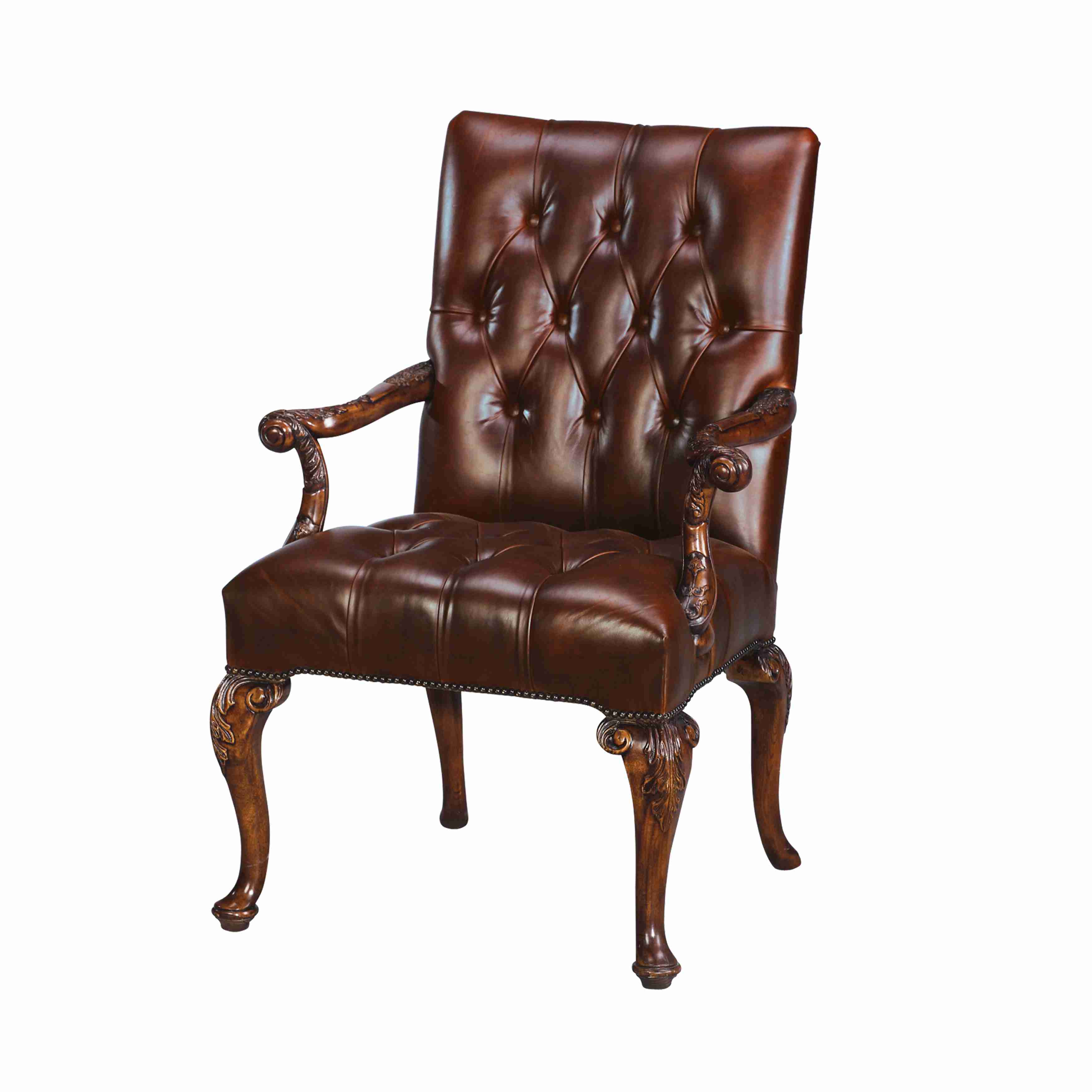 WOODEN LEATHER UPHOLSTERED ARMCHAIR
