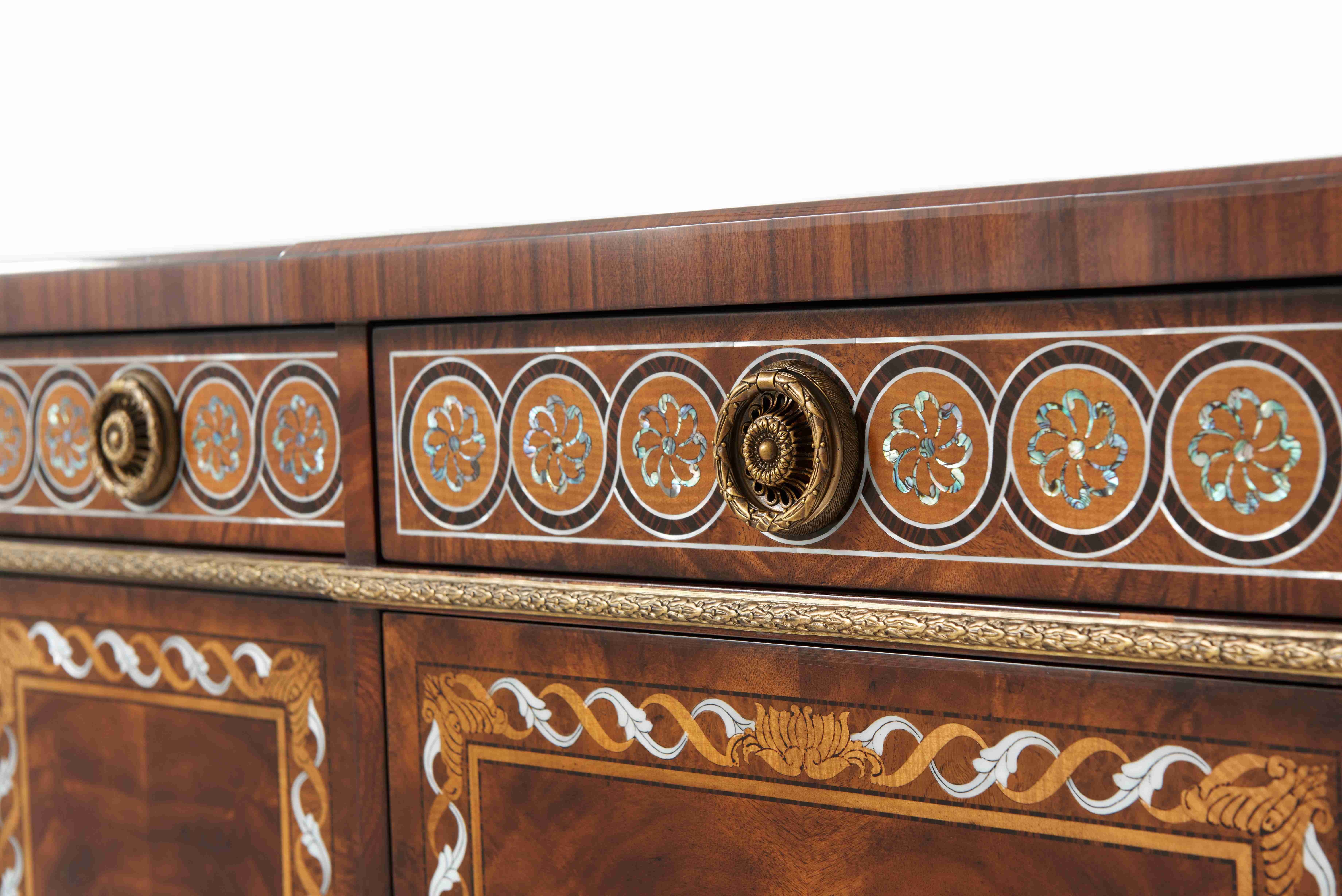 AN OKUMÉ AND MOTHER OF PEARL INLAID SIDE CABINET